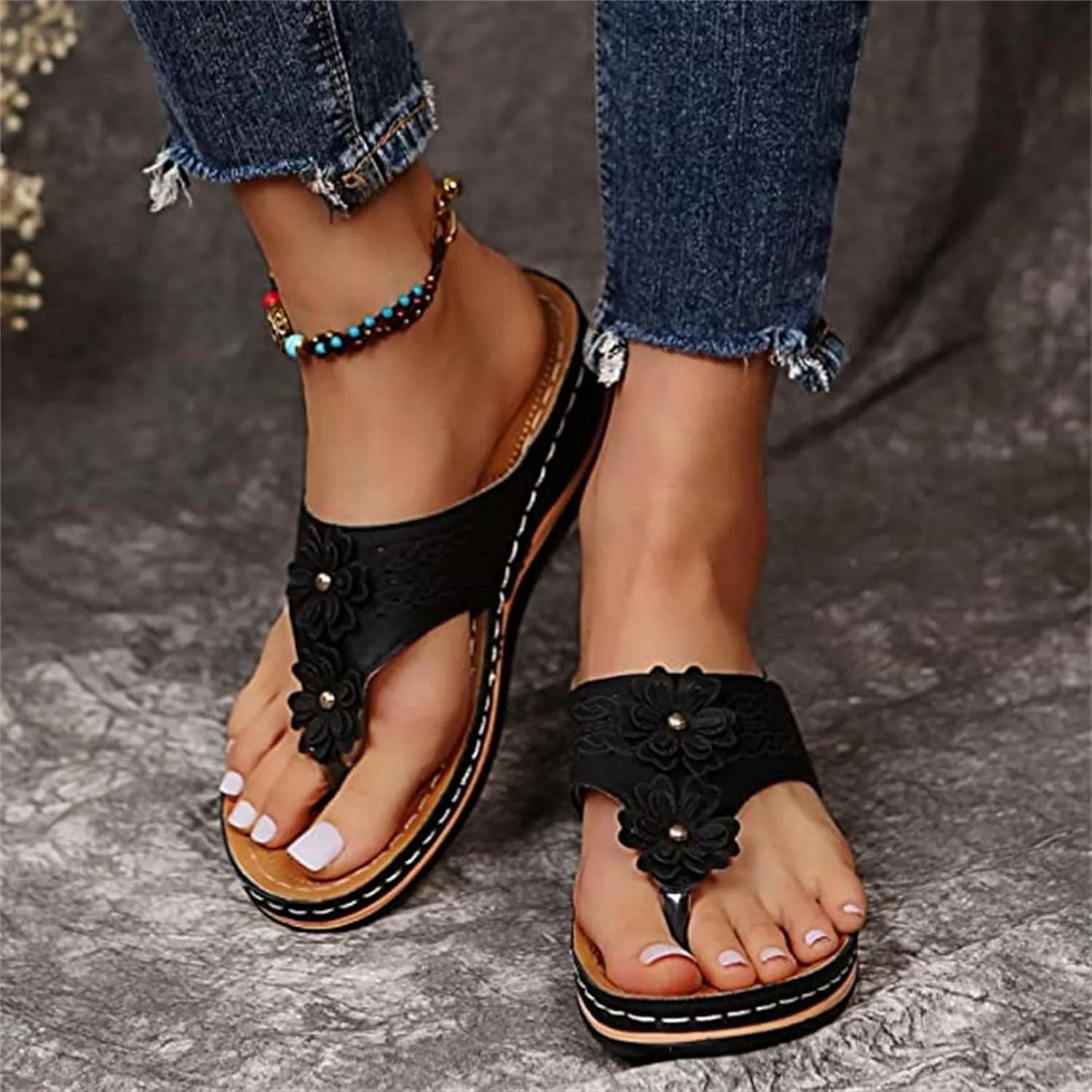 Lausiuoe Womens Comfy Orthotic Sandals,Womens Slides Sandals Slip On Slippers Orthopedic Flip Flops With Arch Support