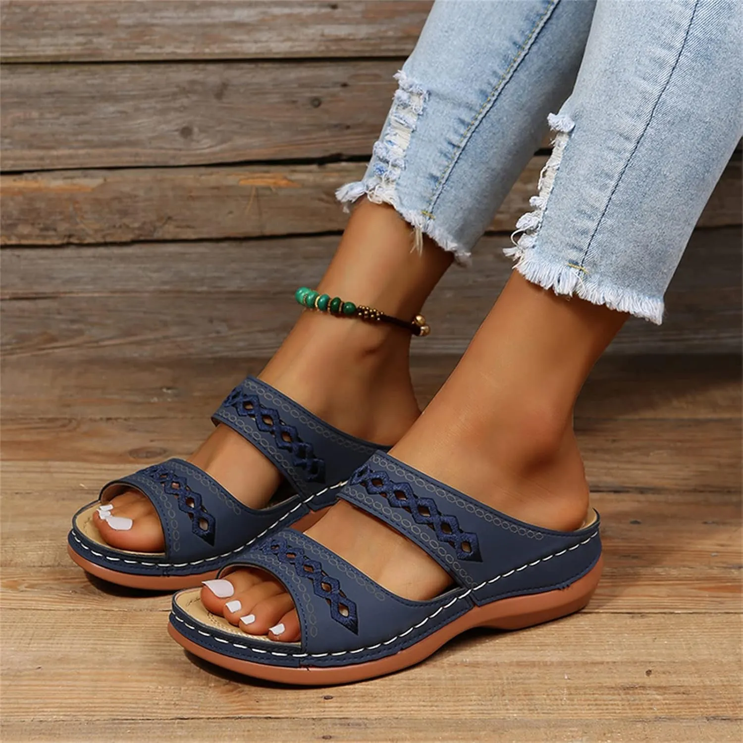 Lausiuoe Womens Comfy Orthotic Sandals,Womens Slides Sandals Slip On Slippers Orthopedic Flip Flops With Arch Support