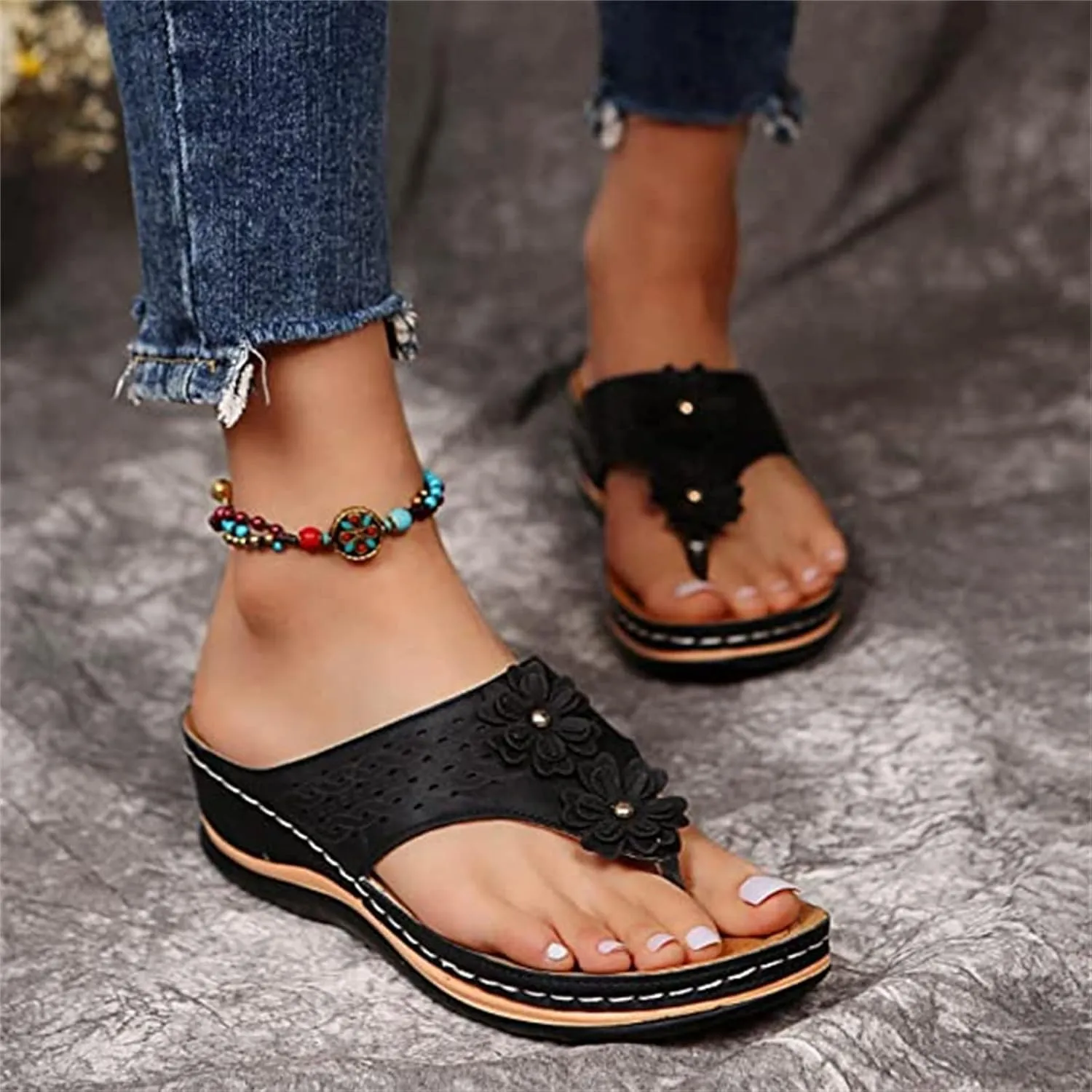 Lausiuoe Womens Comfy Orthotic Sandals,Womens Slides Sandals Slip On Slippers Orthopedic Flip Flops With Arch Support