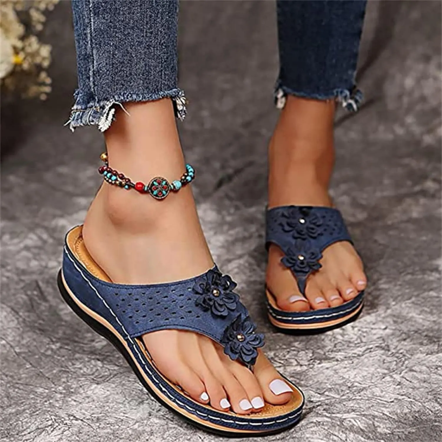 Lausiuoe Womens Comfy Orthotic Sandals,Womens Slides Sandals Slip On Slippers Orthopedic Flip Flops With Arch Support