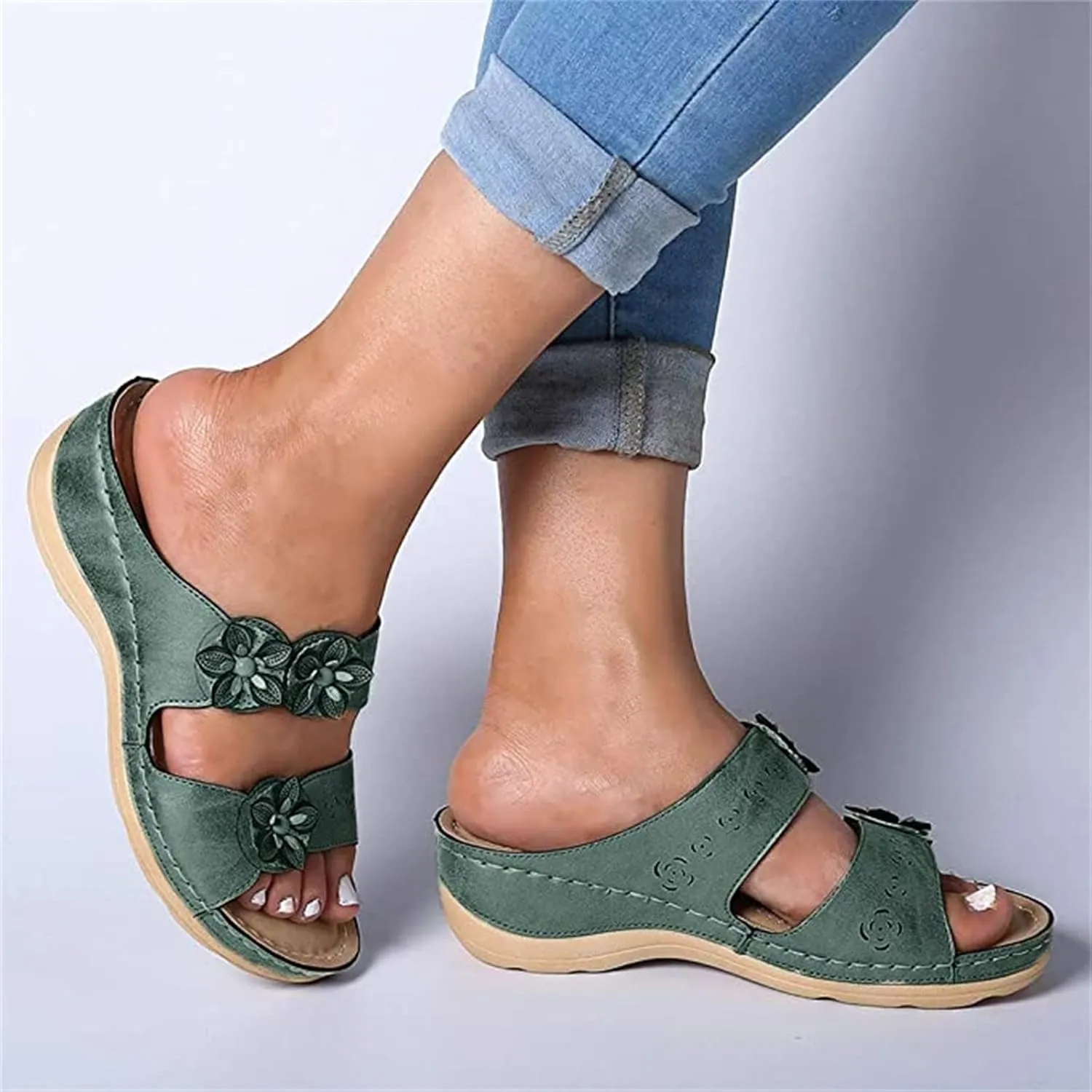 Lausiuoe Womens Comfy Orthotic Sandals,Womens Slides Sandals Slip On Slippers Orthopedic Flip Flops With Arch Support