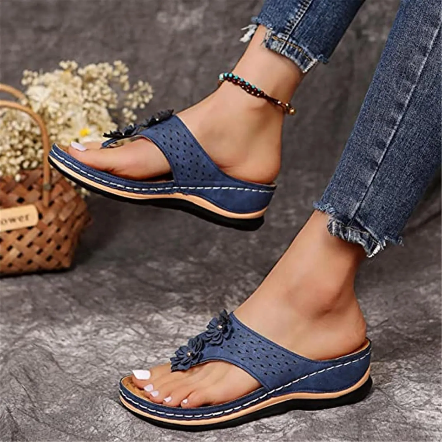 Lausiuoe Womens Comfy Orthotic Sandals,Womens Slides Sandals Slip On Slippers Orthopedic Flip Flops With Arch Support