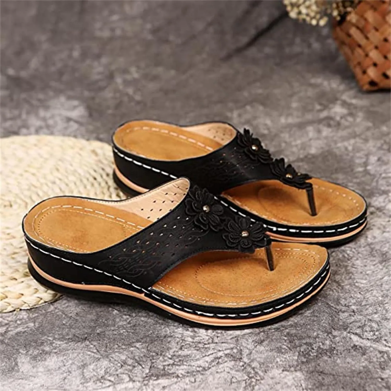 Lausiuoe Womens Comfy Orthotic Sandals,Womens Slides Sandals Slip On Slippers Orthopedic Flip Flops With Arch Support
