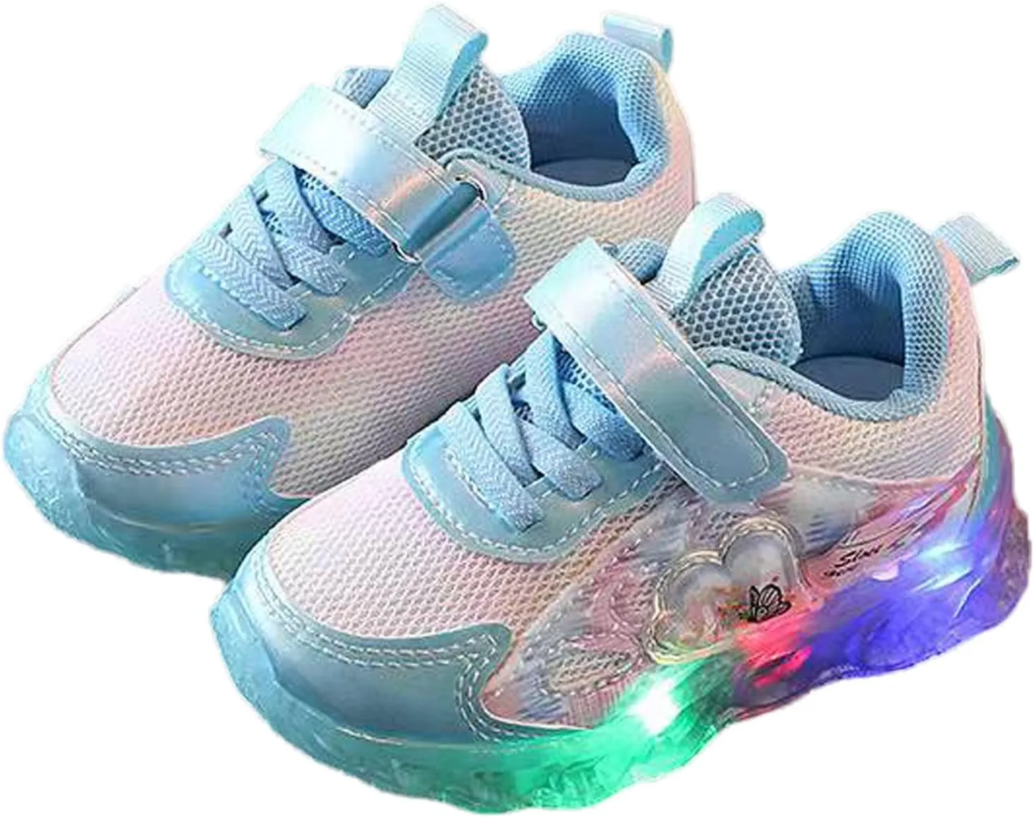 Light Up Mesh 𝗖artoon Sneaker for Toddler Baby Girls First Walking Running Sport Shoes Breathable Lace-Up Non Slip Shoes