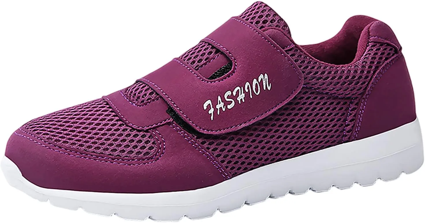 Lightweight Walking Shoes Women's 2023 New Hook Loop Solid Color Fly Woven Mesh Breathable Running Women's
