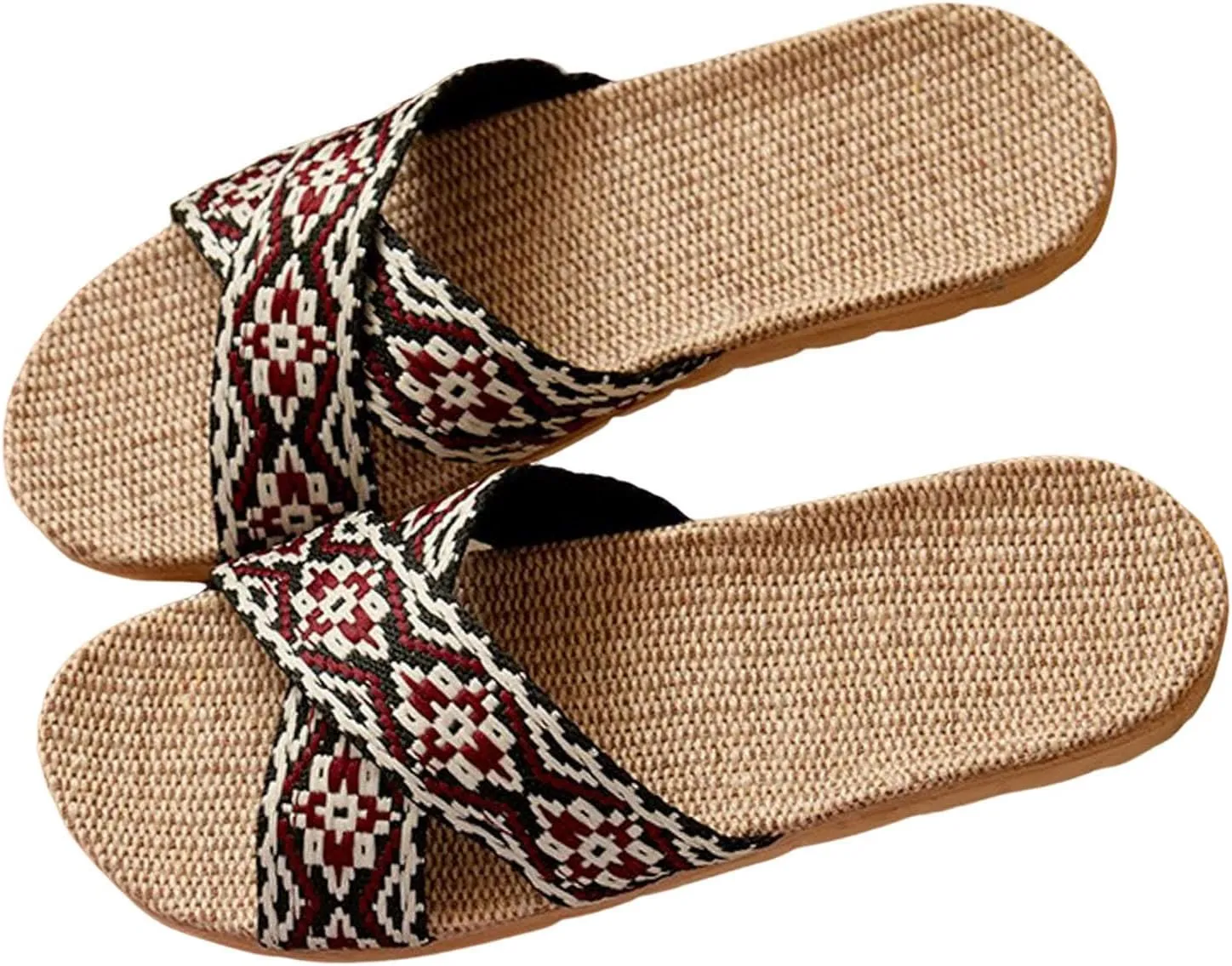 Linen Fabric Slippers Couple Retro Colour Blocking Printing Beach Outside Wear Home Cotton Linen Large Size Non Slip