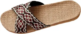 Linen Fabric Slippers Couple Retro Colour Blocking Printing Beach Outside Wear Home Cotton Linen Large Size Non Slip