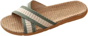 Linen Slippers Men And Women Home Solid Color Slippers Indoor Fashion Beach Soft Bottom Strap