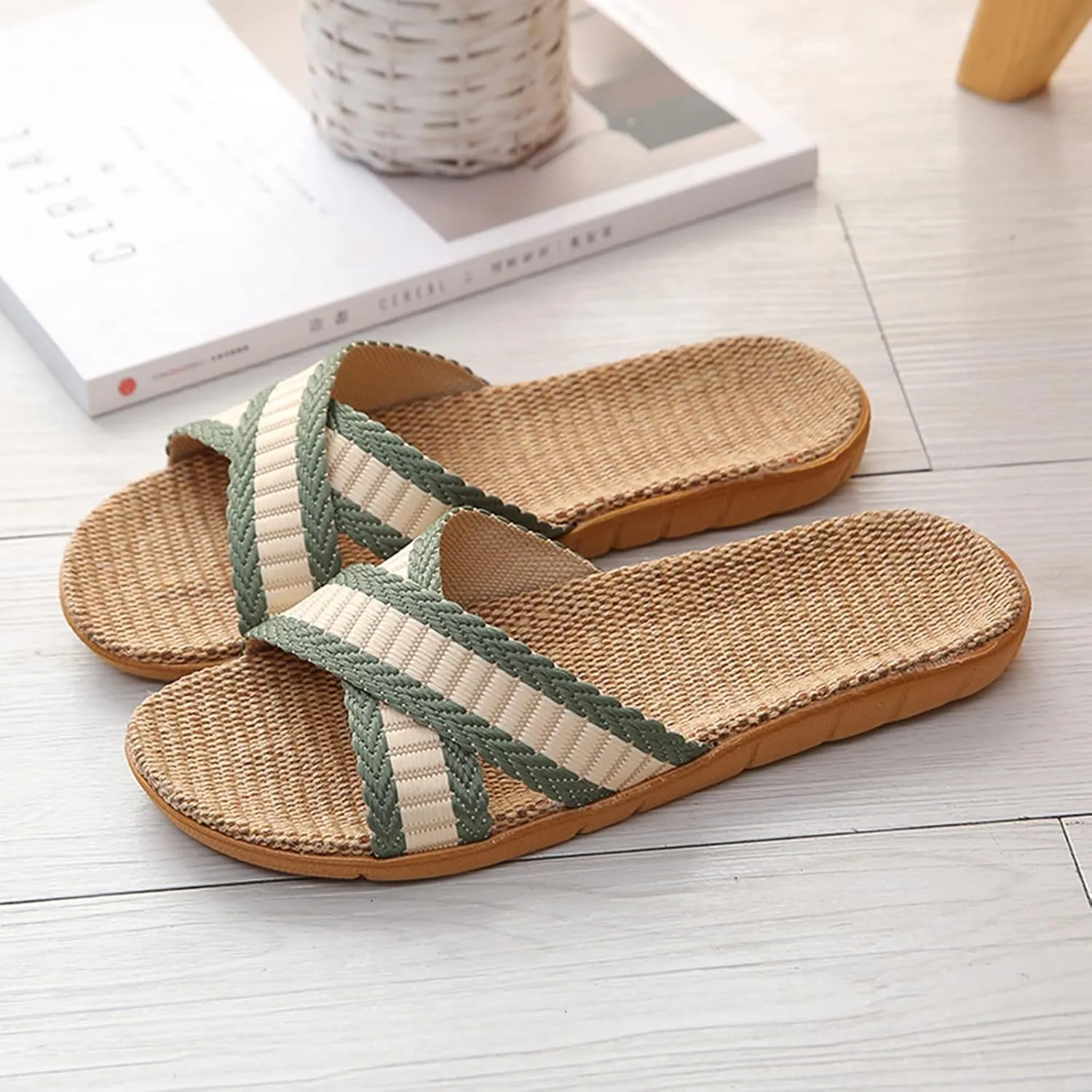 Linen Slippers Men And Women Home Solid Color Slippers Indoor Fashion Beach Soft Bottom Strap