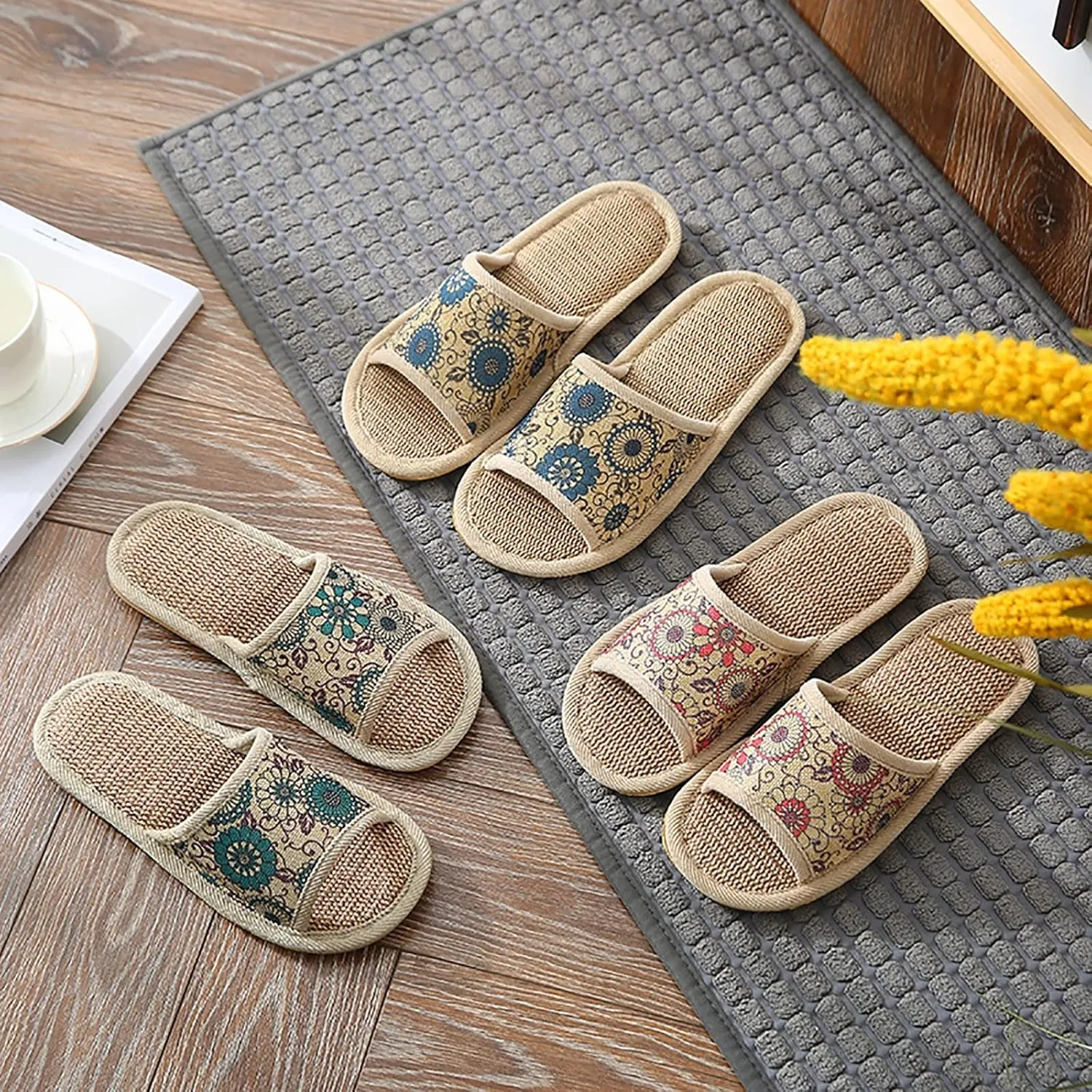 Linen Slippers Women And Men Non Slip Cotton Indoor Slipper Open Toe Home Couple Slippers Bedroom Breathable Shoes