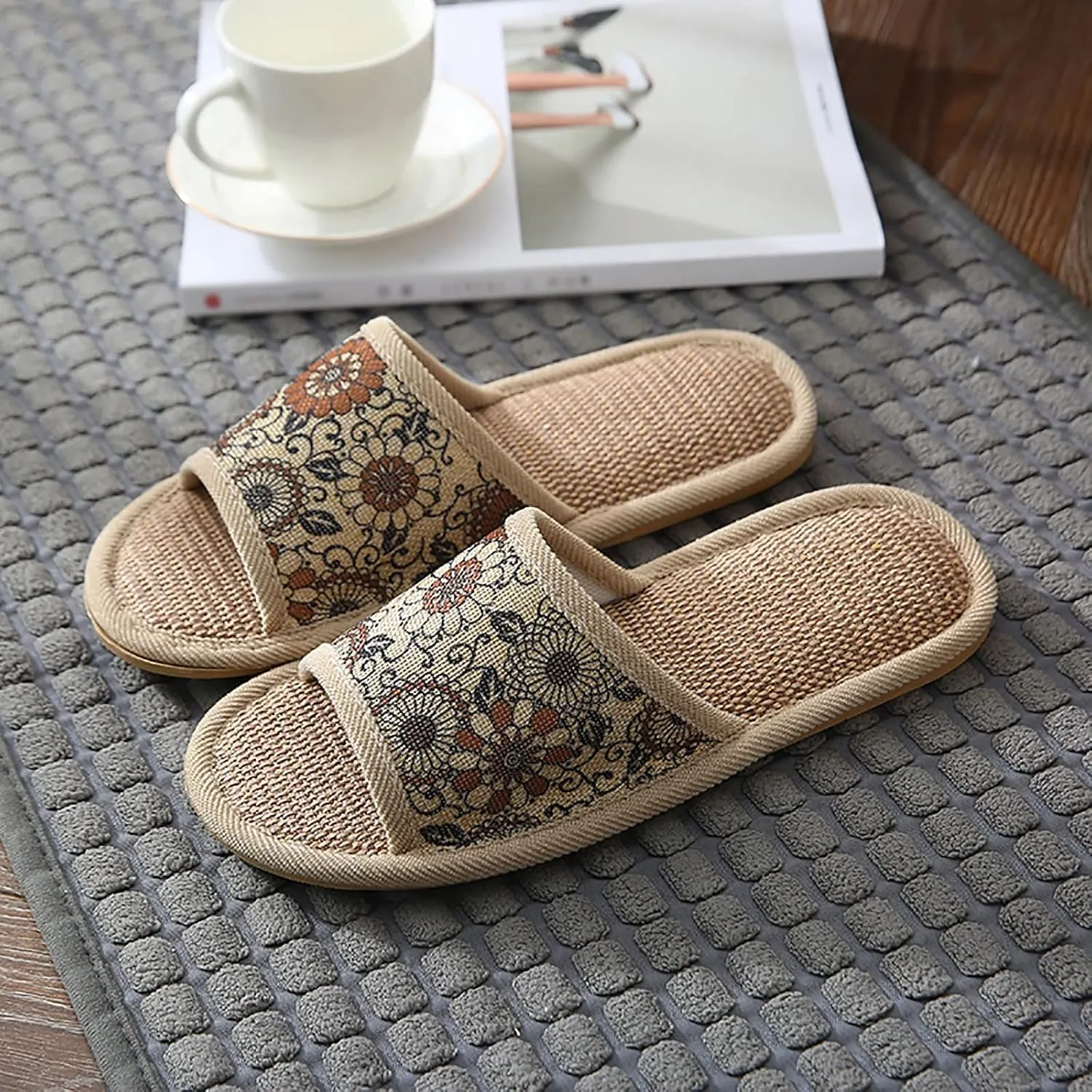 Linen Slippers Women And Men Non Slip Cotton Indoor Slipper Open Toe Home Couple Slippers Bedroom Breathable Shoes