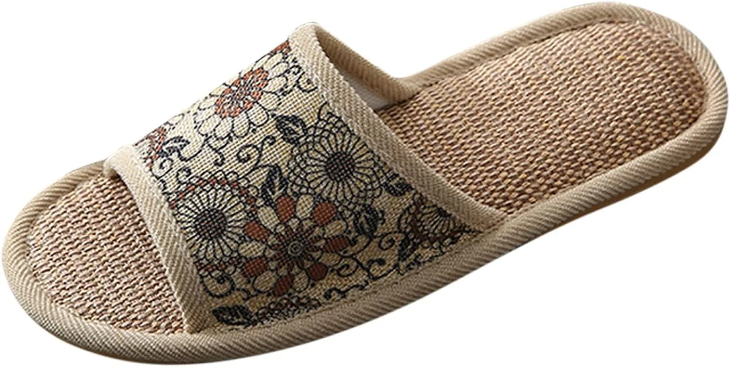 Linen Slippers Women And Men Non Slip Cotton Indoor Slipper Open Toe Home Couple Slippers Bedroom Breathable Shoes