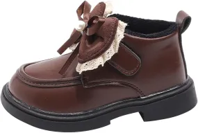 Little Girls Winter Cute Bowknot Short Dress Boot Low Heel Anti Slip Comfortable Fashion Girls Leather Shoes