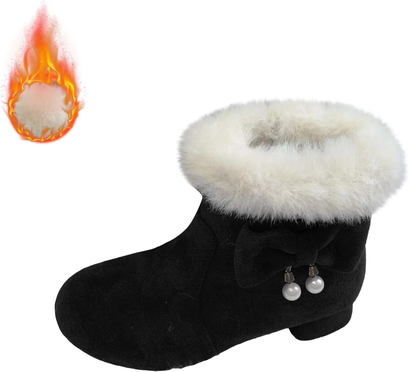 Low Heel Fuzzy Booties For Girls Kids Teen Girl Bow Outdoor Snow Boots Shoes Children Princess Winter Warm Thick Shoes