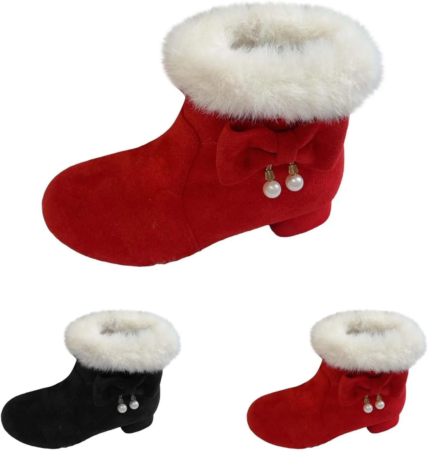 Low Heel Fuzzy Booties For Girls Kids Teen Girl Bow Outdoor Snow Boots Shoes Children Princess Winter Warm Thick Shoes