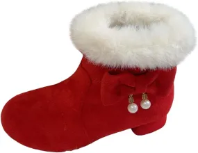 Low Heel Fuzzy Booties For Girls Kids Teen Girl Bow Outdoor Snow Boots Shoes Children Princess Winter Warm Thick Shoes