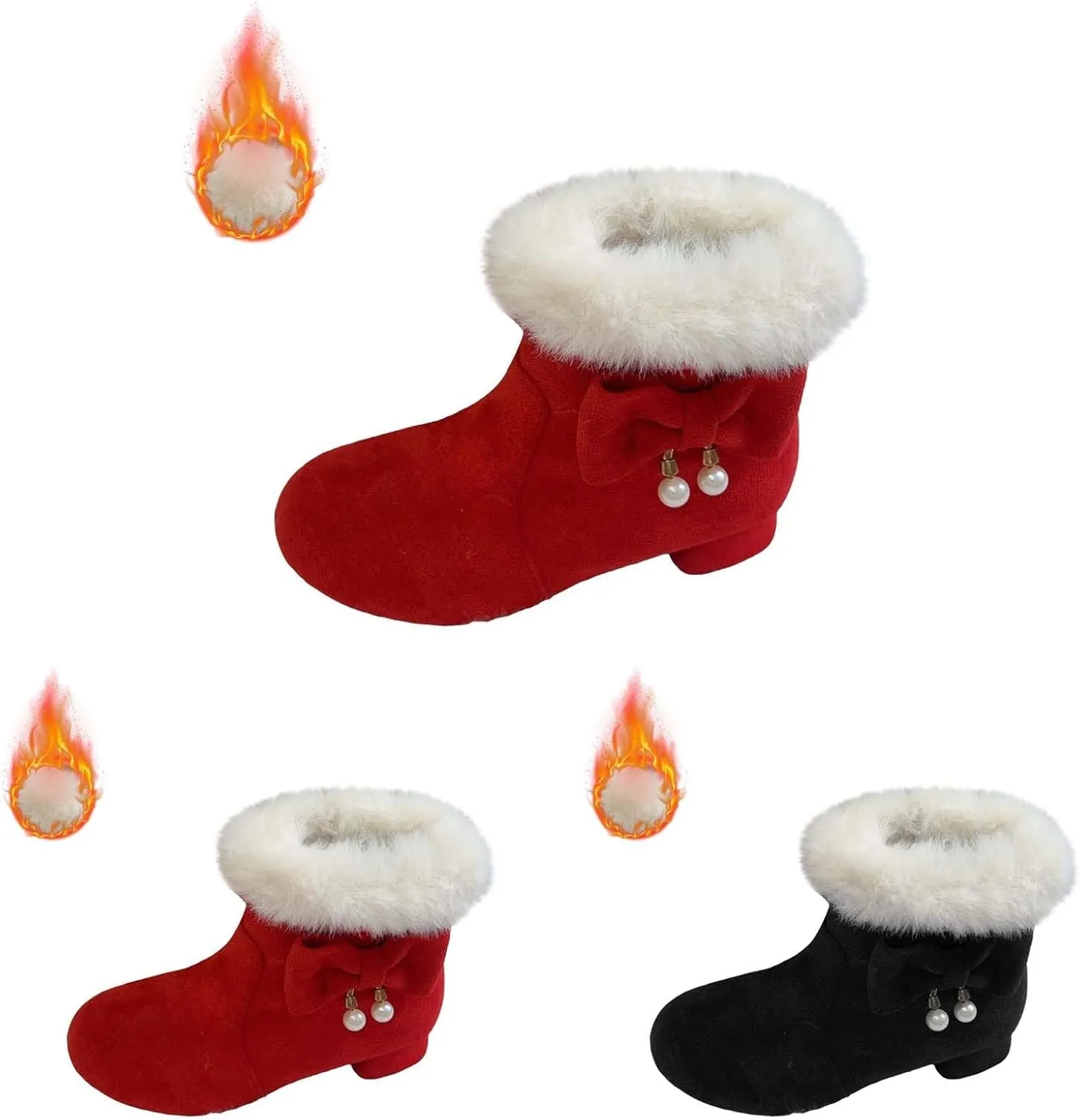 Low Heel Fuzzy Booties For Girls Kids Teen Girl Bow Outdoor Snow Boots Shoes Children Princess Winter Warm Thick Shoes