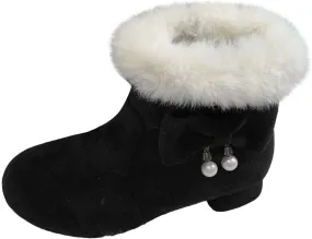 Low Heel Fuzzy Booties For Girls Kids Teen Girl Bow Outdoor Snow Boots Shoes Children Princess Winter Warm Thick Shoes