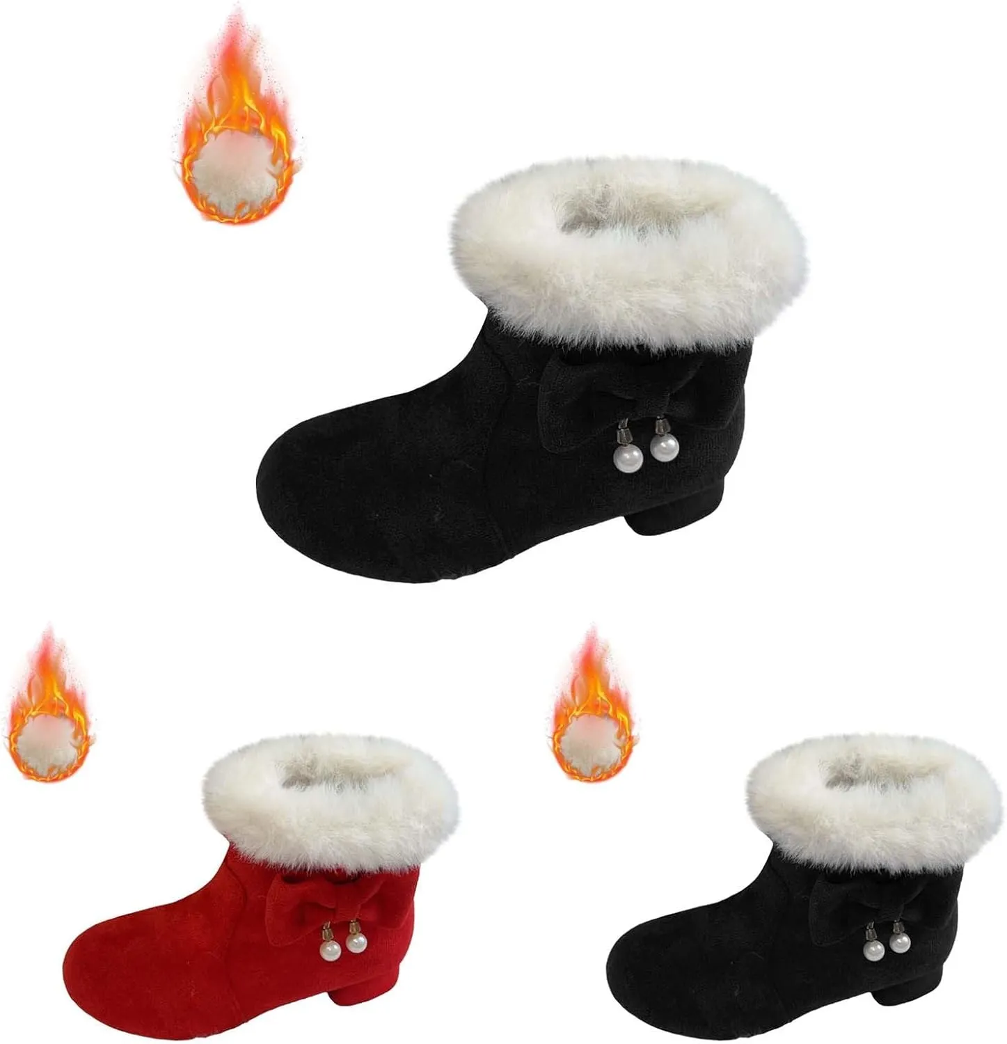 Low Heel Fuzzy Booties For Girls Kids Teen Girl Bow Outdoor Snow Boots Shoes Children Princess Winter Warm Thick Shoes