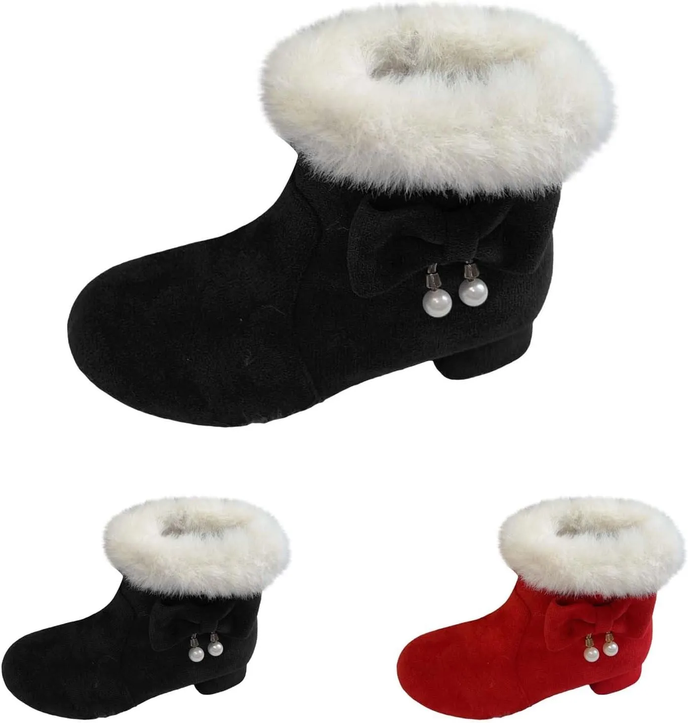 Low Heel Fuzzy Booties For Girls Kids Teen Girl Bow Outdoor Snow Boots Shoes Children Princess Winter Warm Thick Shoes
