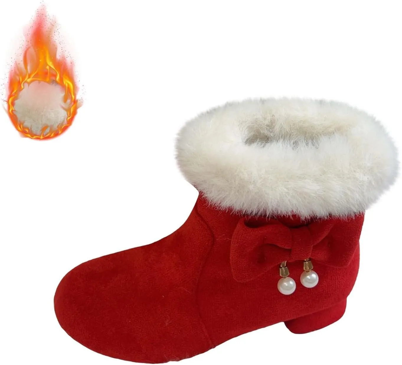 Low Heel Fuzzy Booties For Girls Kids Teen Girl Bow Outdoor Snow Boots Shoes Children Princess Winter Warm Thick Shoes