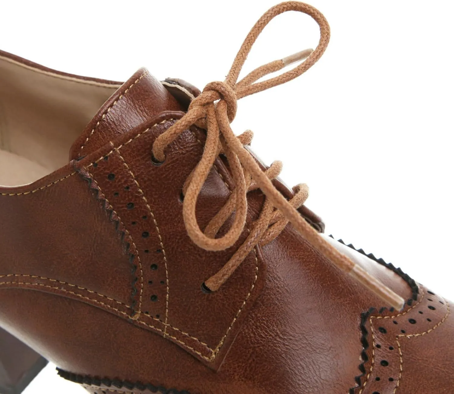 LUXMAX Womens Plaid Lace Up Wingtip Oxfords Brogues Shoes Stacked Block Heel Pumps