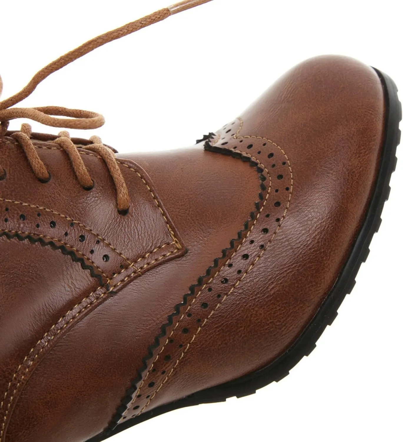 LUXMAX Womens Plaid Lace Up Wingtip Oxfords Brogues Shoes Stacked Block Heel Pumps