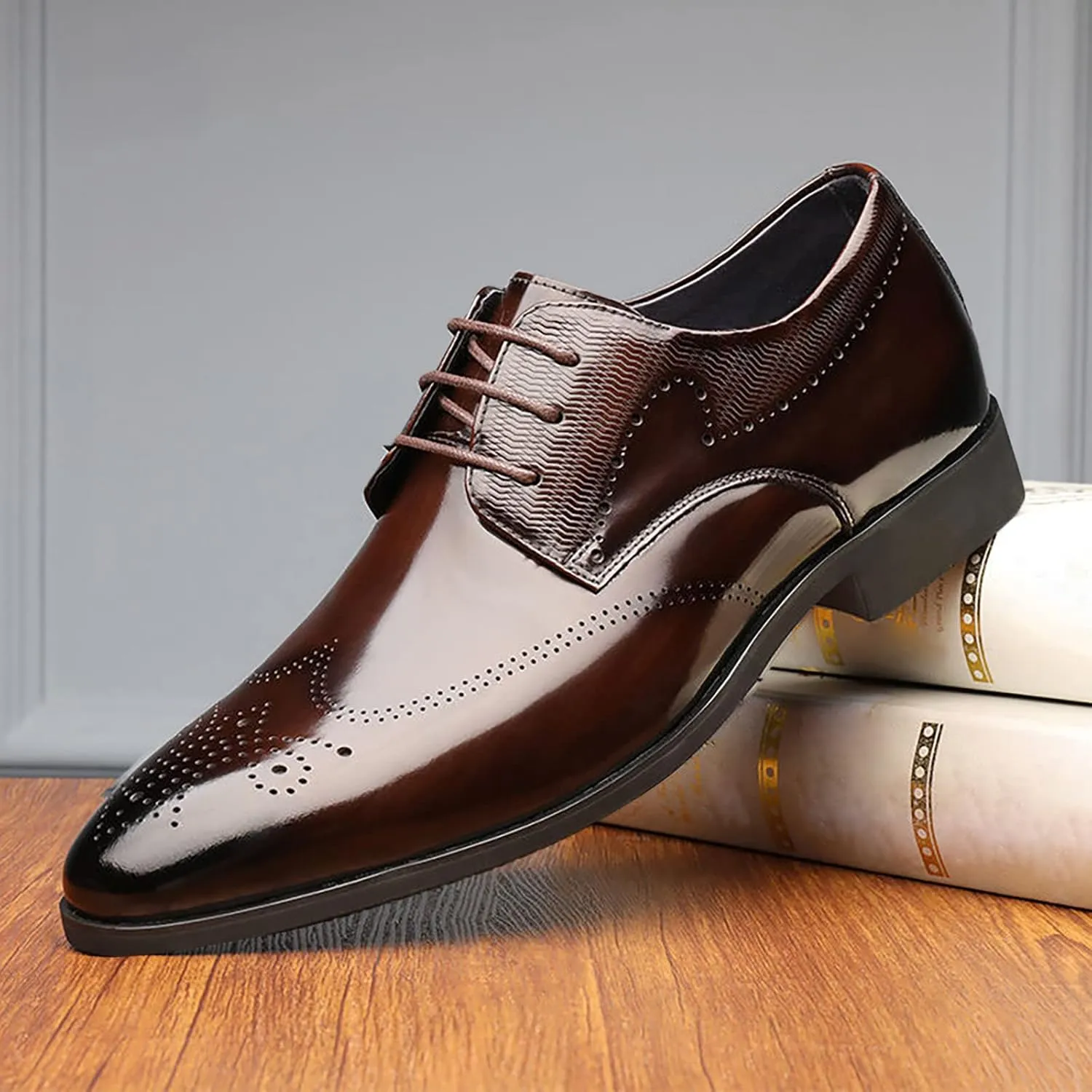 Men Dress Shoes Wide Fit Fashion Style Men's Breathable Comfortable Business Lace Up Work Leisure Solid Color Leather Shoes Men's Casual Slip On Shoes