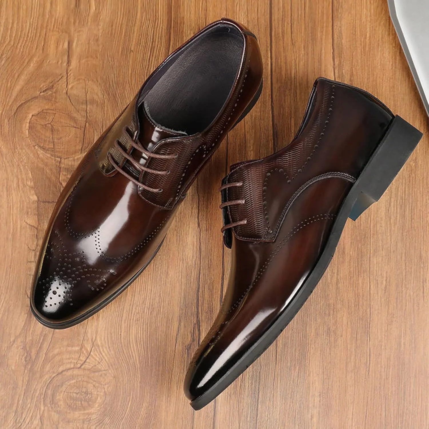 Men Dress Shoes Wide Fit Fashion Style Men's Breathable Comfortable Business Lace Up Work Leisure Solid Color Leather Shoes Men's Casual Slip On Shoes