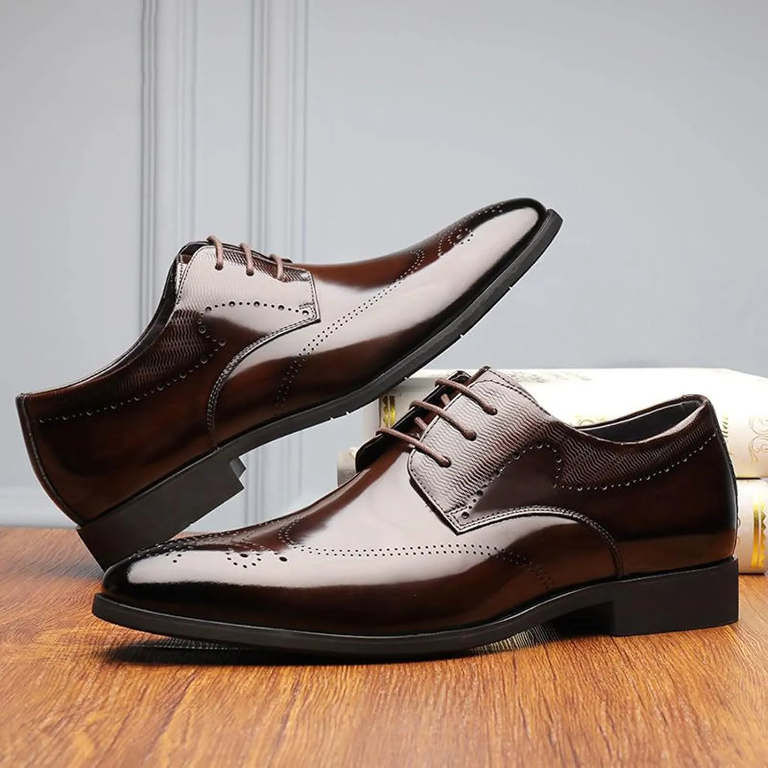 Men Dress Shoes Wide Fit Fashion Style Men's Breathable Comfortable Business Lace Up Work Leisure Solid Color Leather Shoes Men's Casual Slip On Shoes