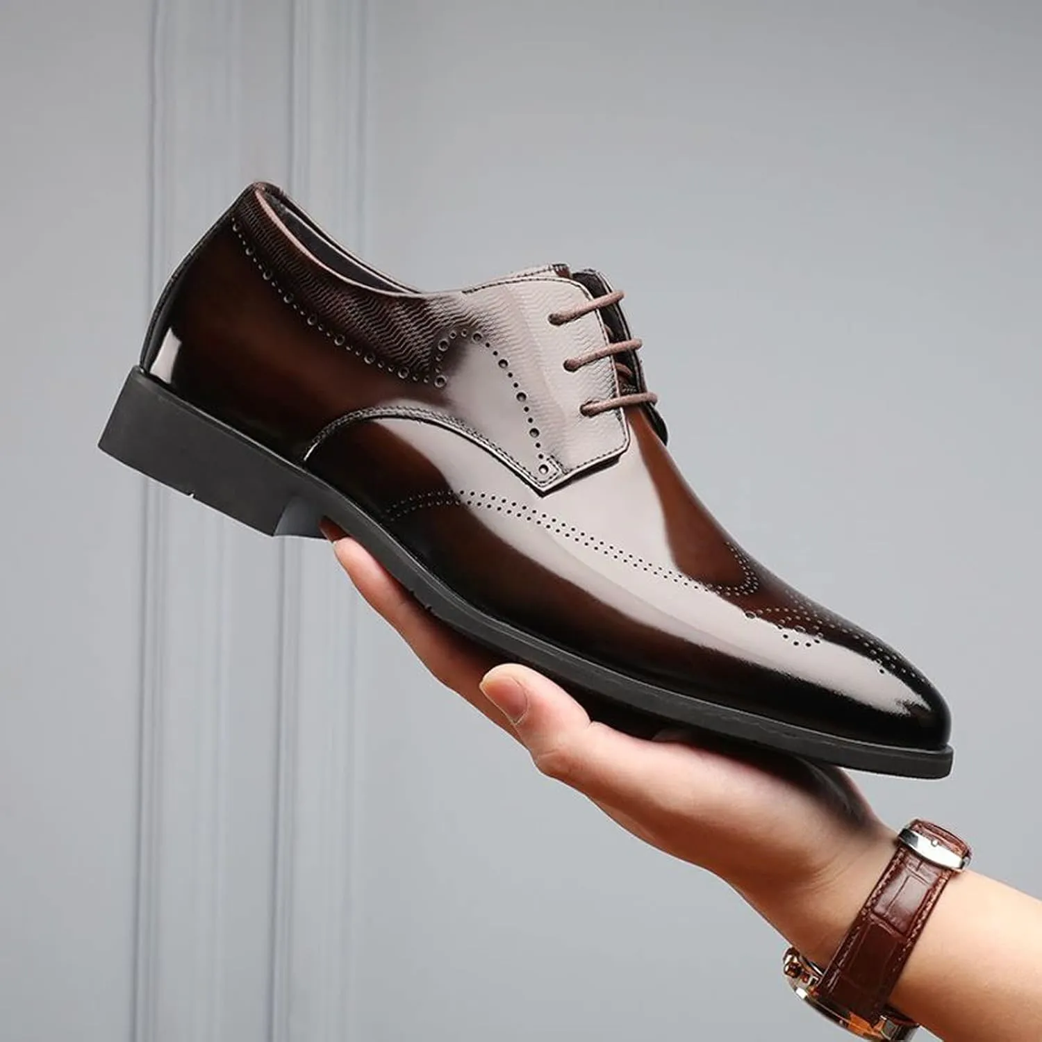 Men Dress Shoes Wide Fit Fashion Style Men's Breathable Comfortable Business Lace Up Work Leisure Solid Color Leather Shoes Men's Casual Slip On Shoes