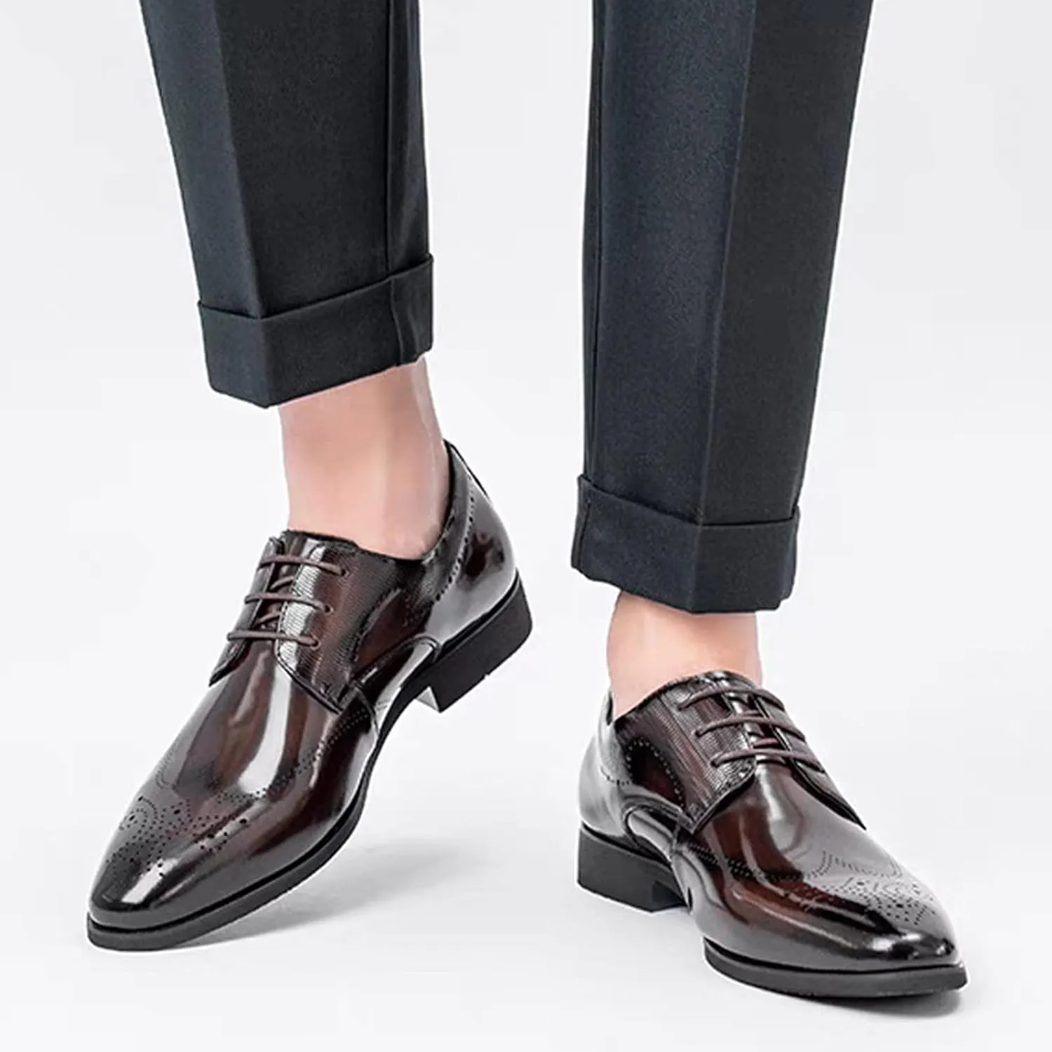 Men Dress Shoes Wide Fit Fashion Style Men's Breathable Comfortable Business Lace Up Work Leisure Solid Color Leather Shoes Men's Casual Slip On Shoes