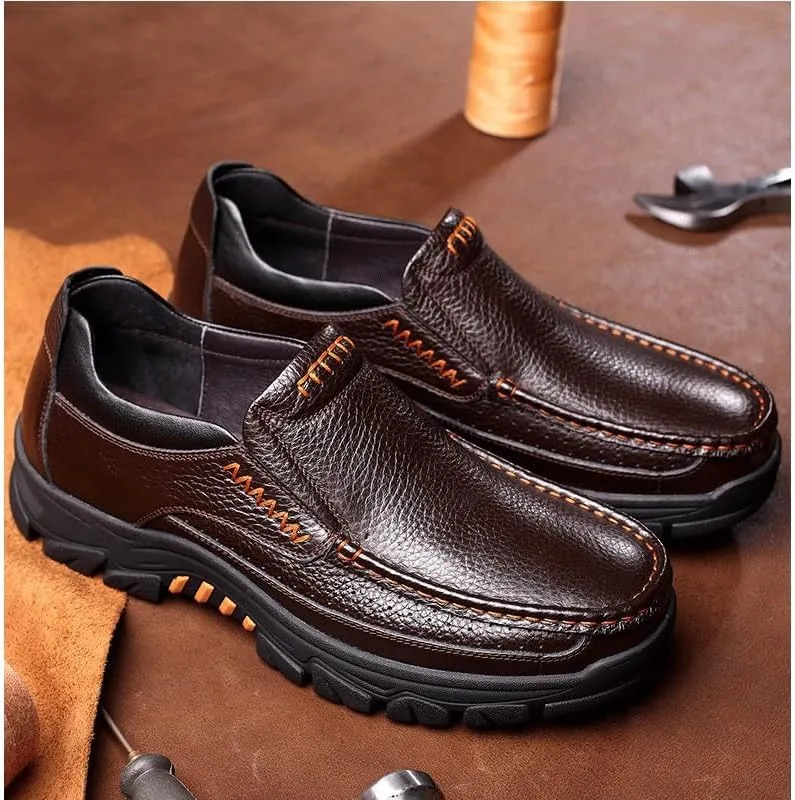Men-Slip on Walking Loafers Casual Shoes for Men's Outdoor Activities Comfortable Cowhide Soles Non-Slip Walking Shoes