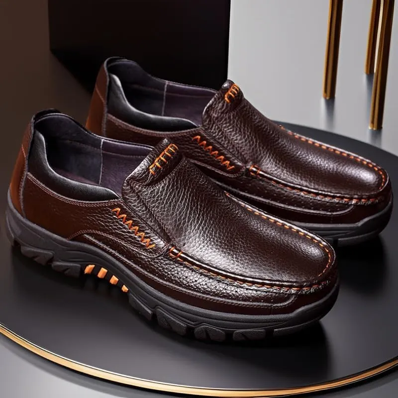 Men-Slip on Walking Loafers Casual Shoes for Men's Outdoor Activities Comfortable Cowhide Soles Non-Slip Walking Shoes