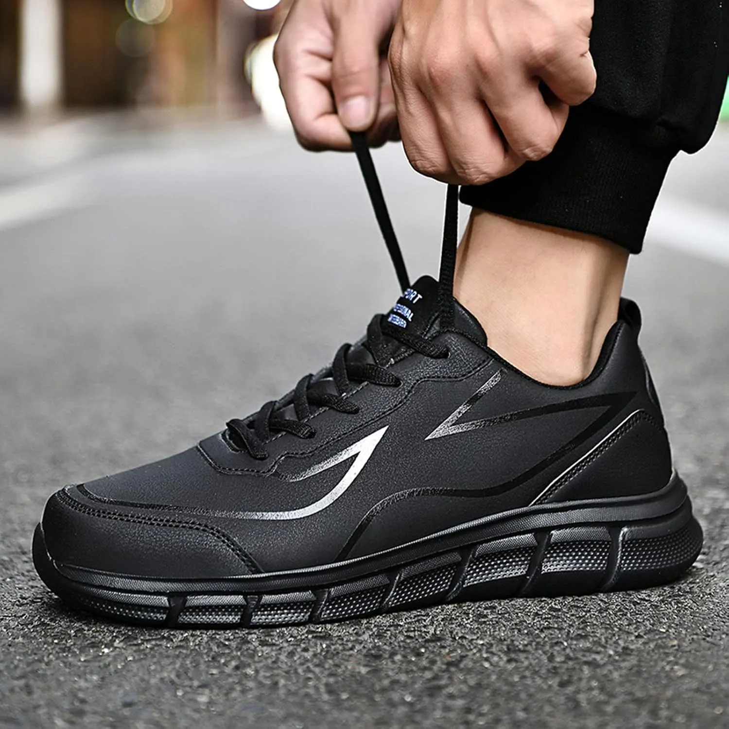 Men Slip on Walking Shoes Comfortable PU Leather Memory Foam Breathable Fashion Sneakers Non Slip Travel Jogging Sports Work Shoes for Men