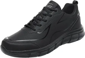 Men Slip on Walking Shoes Comfortable PU Leather Memory Foam Breathable Fashion Sneakers Non Slip Travel Jogging Sports Work Shoes for Men