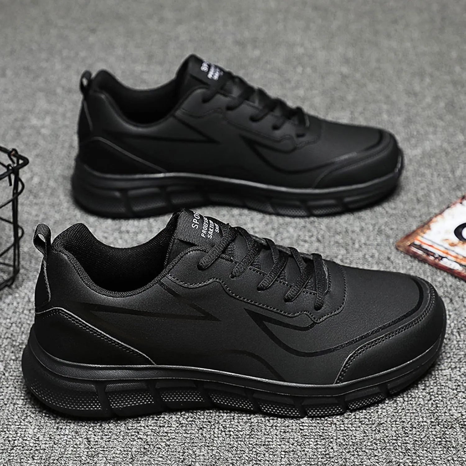 Men Slip on Walking Shoes Comfortable PU Leather Memory Foam Breathable Fashion Sneakers Non Slip Travel Jogging Sports Work Shoes for Men