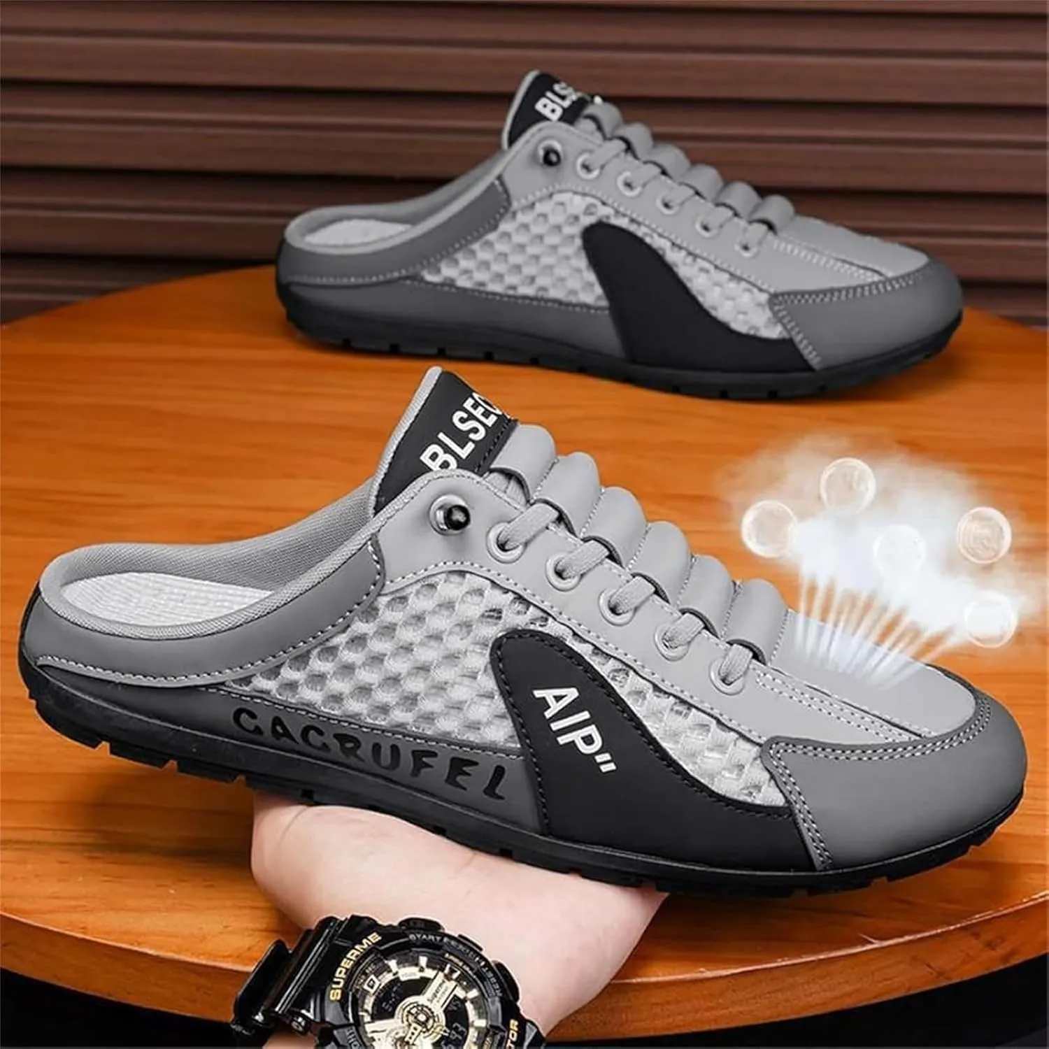 Men's Backless Sneakers,New Summer Slip-on Men's Sports Slippers, Casual Mule Open Back Sneakers Sports Shoes Low-Top Walking Outdoor Shoes