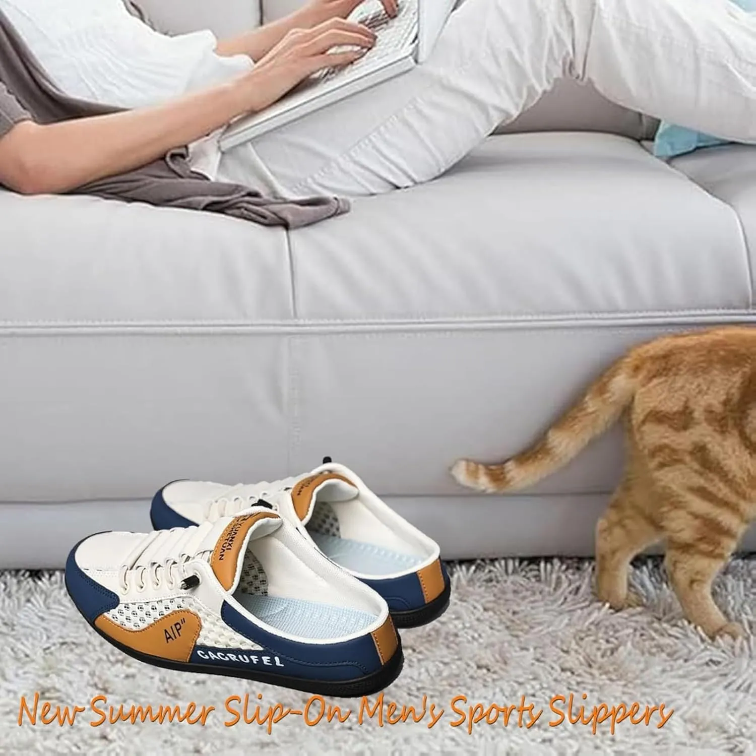 Men's Backless Sneakers,New Summer Slip-on Men's Sports Slippers, Casual Mule Open Back Sneakers Sports Shoes Low-Top Walking Outdoor Shoes