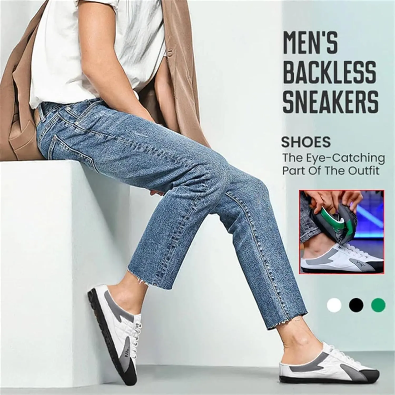 Men's Backless Sneakers,New Summer Slip-on Men's Sports Slippers, Casual Mule Open Back Sneakers Sports Shoes Low-Top Walking Outdoor Shoes