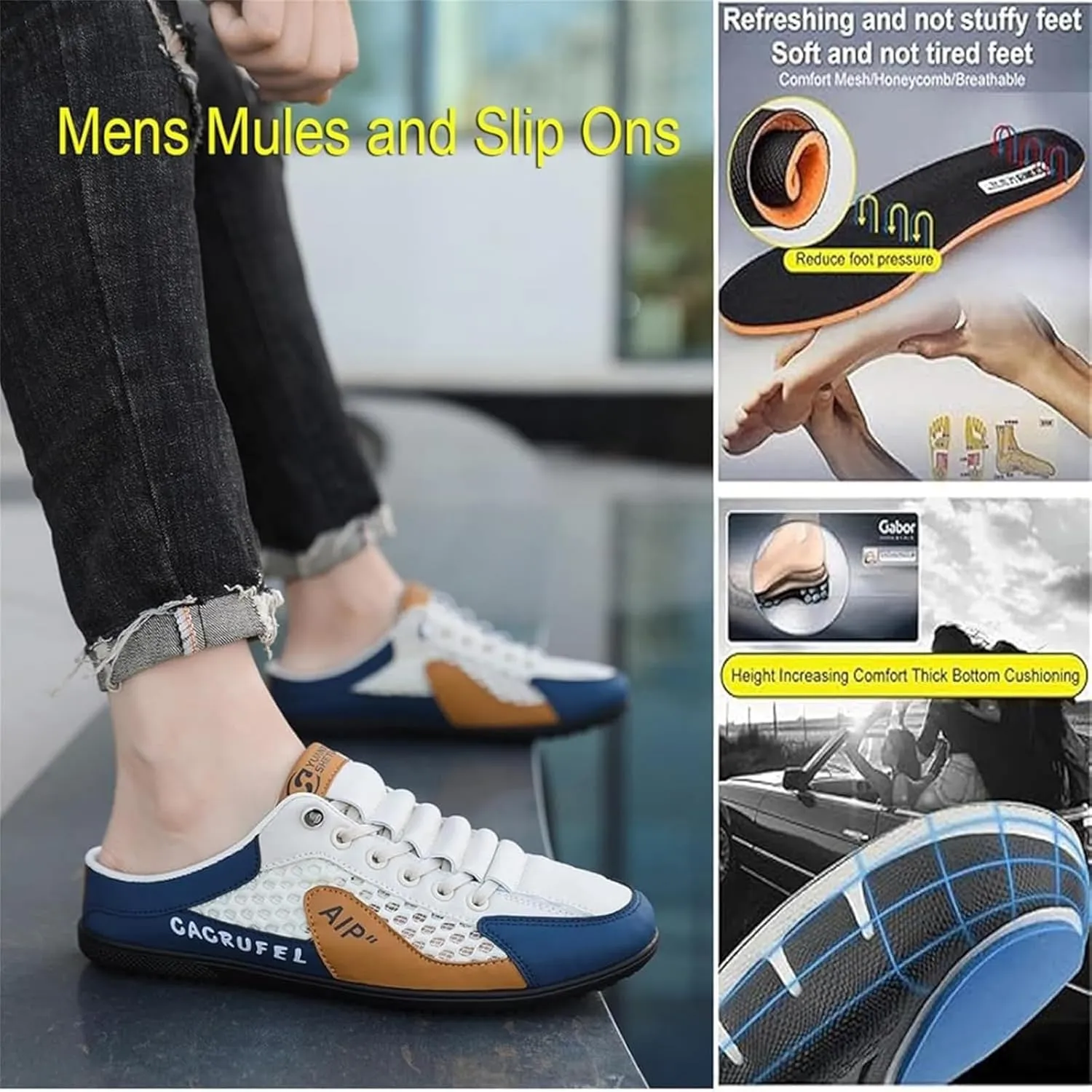 Men's Backless Sneakers,New Summer Slip-on Men's Sports Slippers, Casual Mule Open Back Sneakers Sports Shoes Low-Top Walking Outdoor Shoes