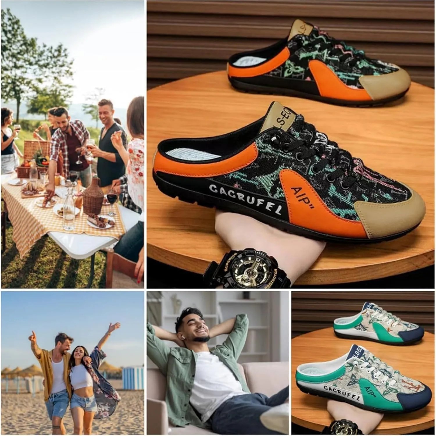 Men's Backless Sneakers,New Summer Slip-on Men's Sports Slippers, Casual Mule Open Back Sneakers Sports Shoes Low-Top Walking Outdoor Shoes