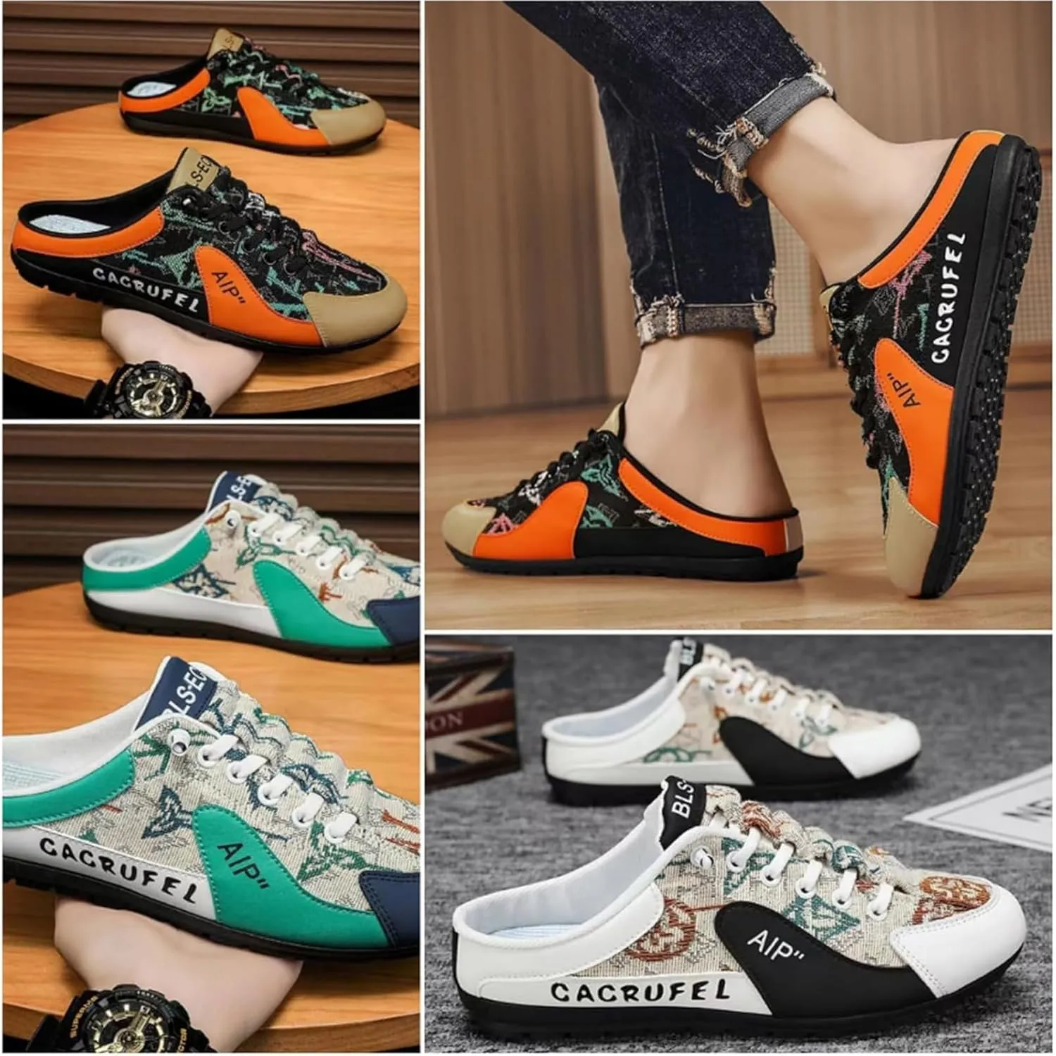 Men's Backless Sneakers,New Summer Slip-on Men's Sports Slippers, Casual Mule Open Back Sneakers Sports Shoes Low-Top Walking Outdoor Shoes