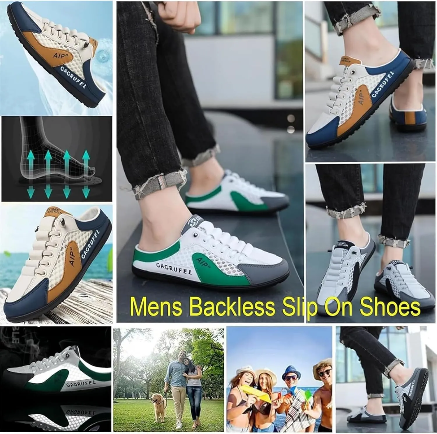 Men's Backless Sneakers,New Summer Slip-on Men's Sports Slippers, Casual Mule Open Back Sneakers Sports Shoes Low-Top Walking Outdoor Shoes