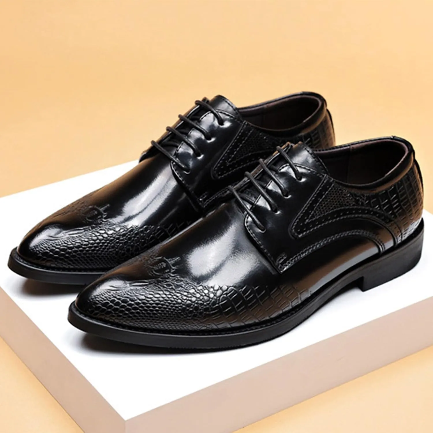 Men's Business Lace Up Leather Shoes Non Slip Fashion Leisure Breathable Comfortable Solid Dress Shoes