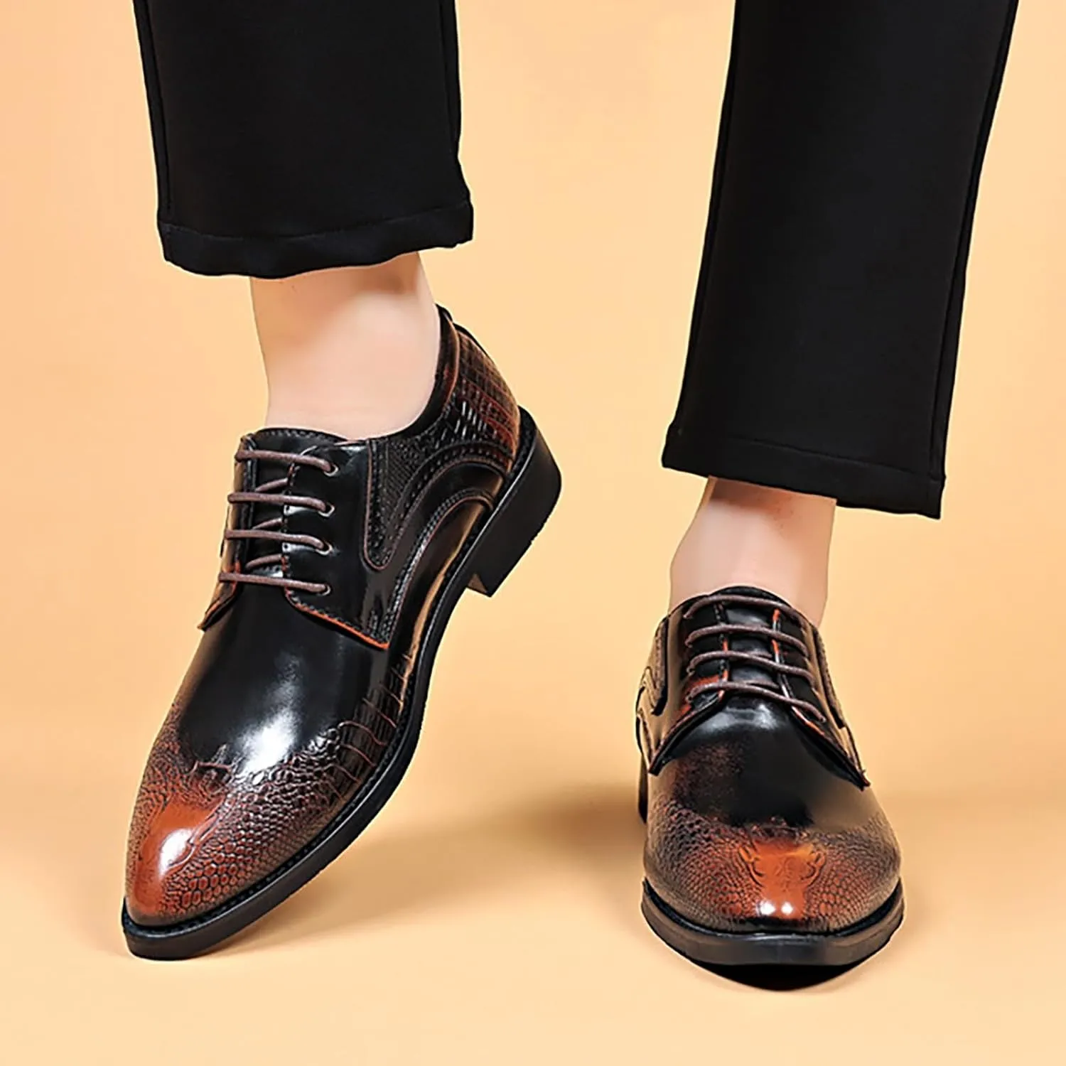 Men's Business Lace Up Leather Shoes Non Slip Fashion Leisure Breathable Comfortable Solid Dress Shoes