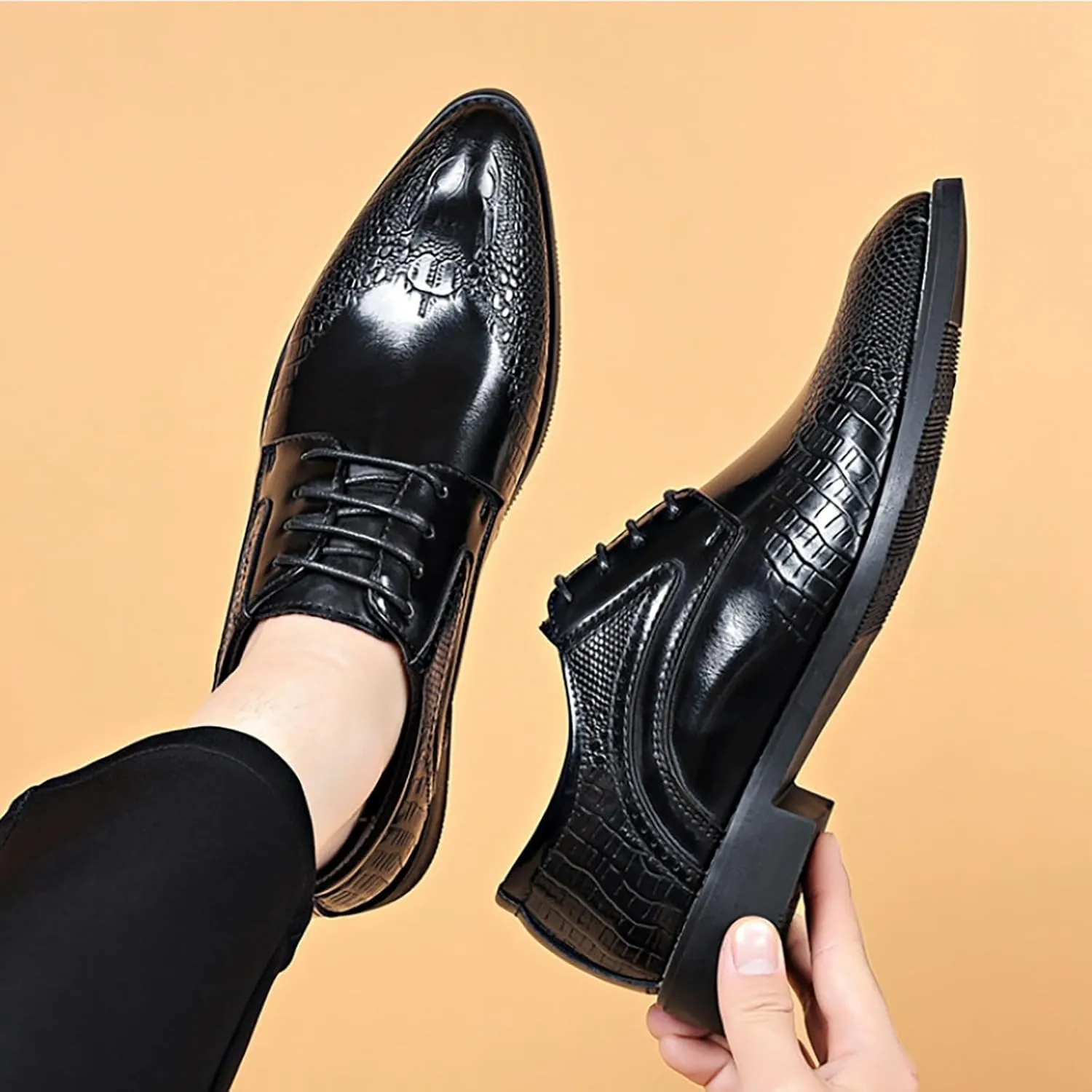 Men's Business Lace Up Leather Shoes Non Slip Fashion Leisure Breathable Comfortable Solid Dress Shoes