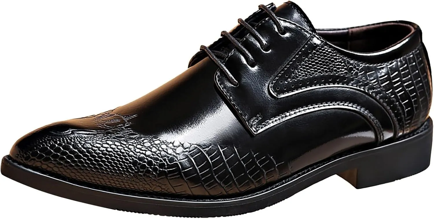 Men's Business Lace Up Leather Shoes Non Slip Fashion Leisure Breathable Comfortable Solid Dress Shoes