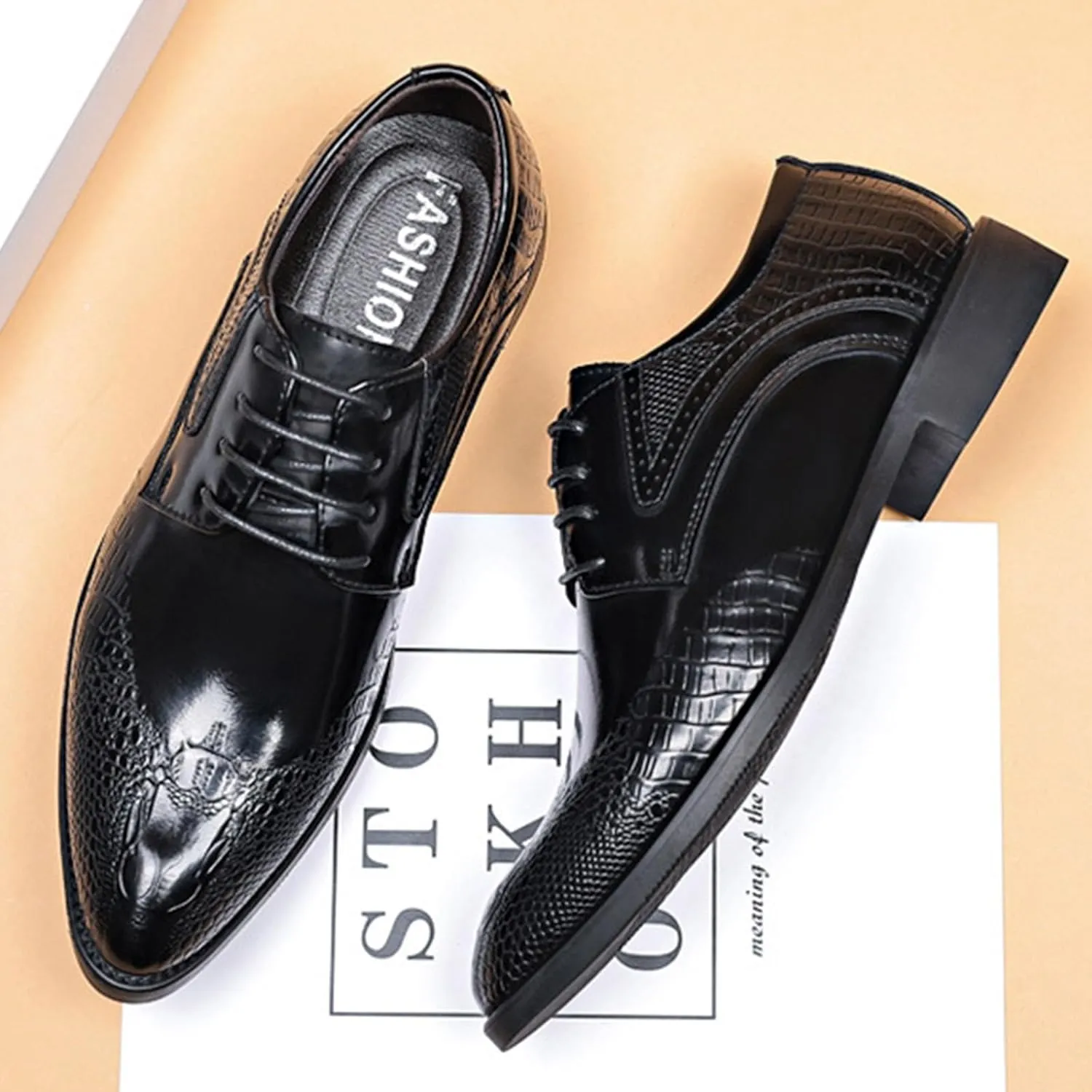 Men's Business Lace Up Leather Shoes Non Slip Fashion Leisure Breathable Comfortable Solid Dress Shoes