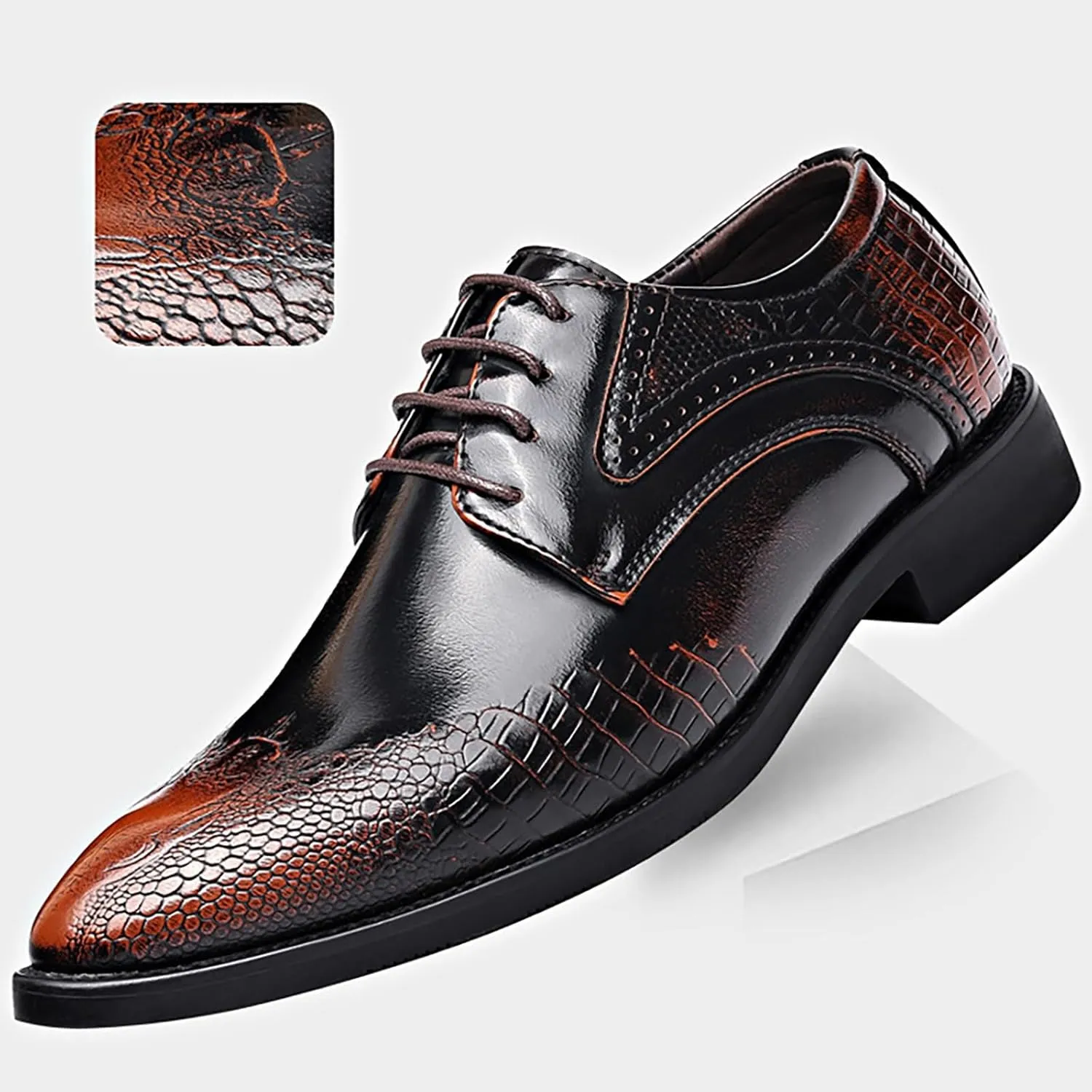 Men's Business Lace Up Leather Shoes Non Slip Fashion Leisure Breathable Comfortable Solid Dress Shoes